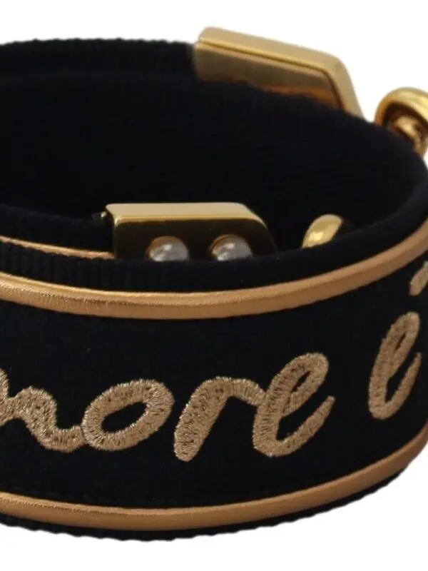 Dolce & Gabbana Black Gold Logo Print Brass Bag Shoulder Strap