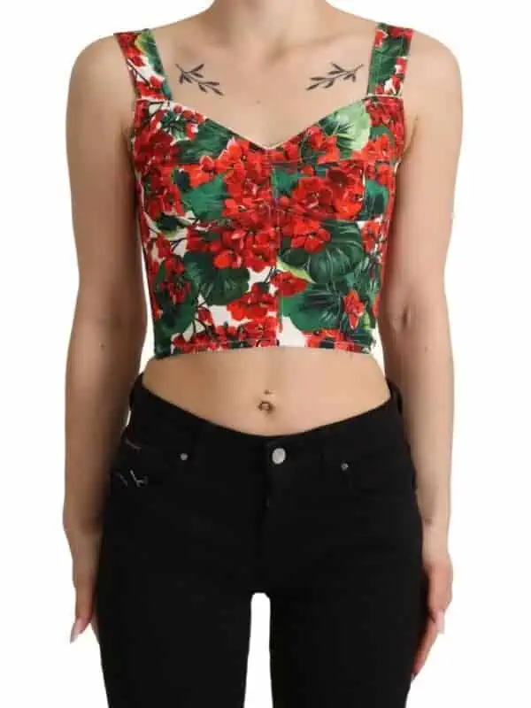 Dolce & Gabbana Elegant Red Cropped Top with Geranium Print