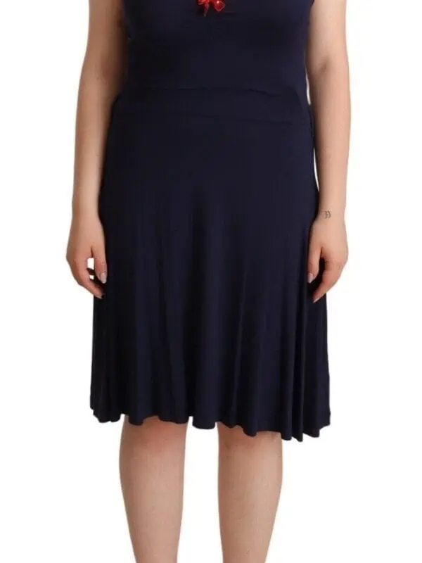 Roccobarocco Navy Blue Sleeveless Halter Sheath Midi Dress