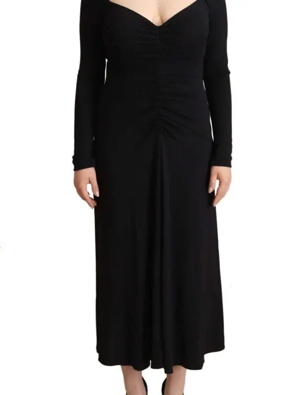 PINKO Black Nylon Stretch Long Sleeves Deep V-neck Maxi Dress