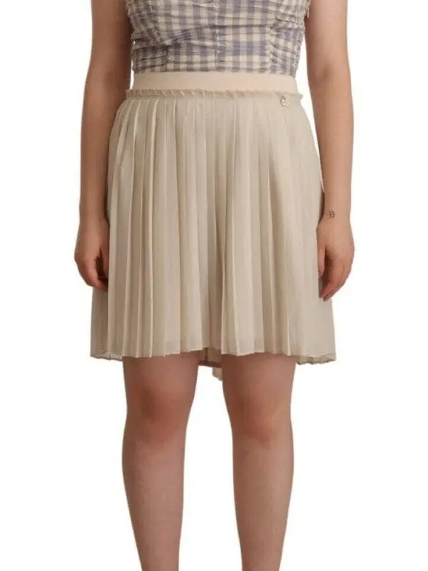 Guess Beige Checkered Pleated A-line Strapless Bustier Dress