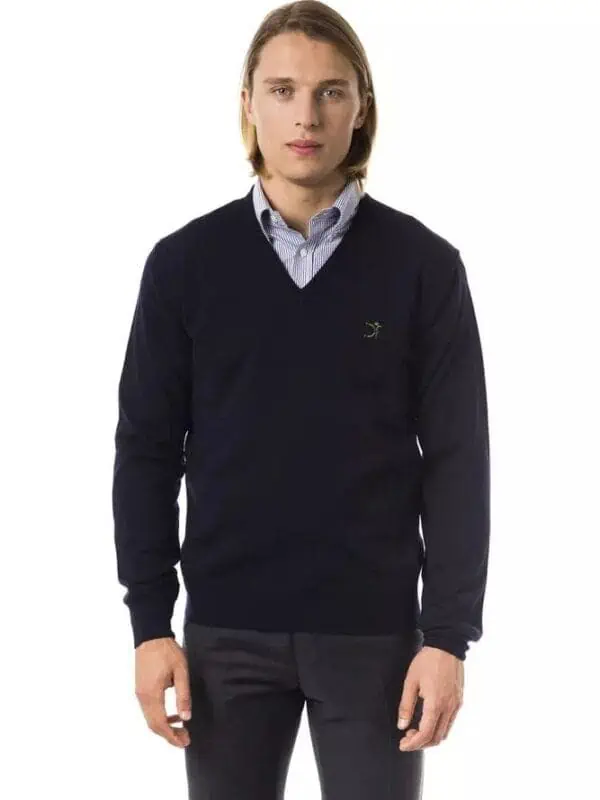 Uominitaliani Blue Merino Men Sweater