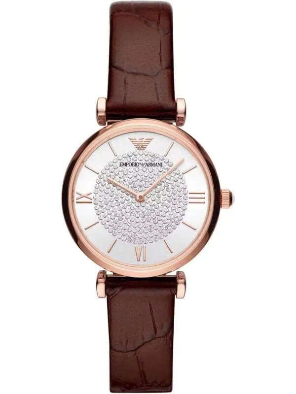 Emporio Armani Brown Steel and Leather Quartz Watch
