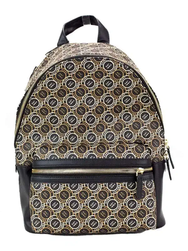 Marc Jacobs Signet Medium Black Logo Printed Leather Shoulder Backpack Bookbag