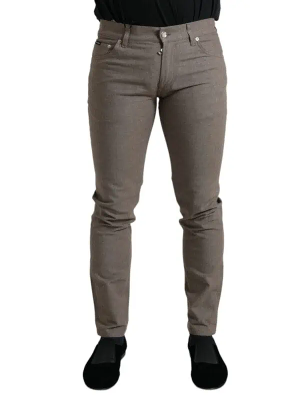 Dolce & Gabbana Brown Cotton Stretch Skinny Men Pants