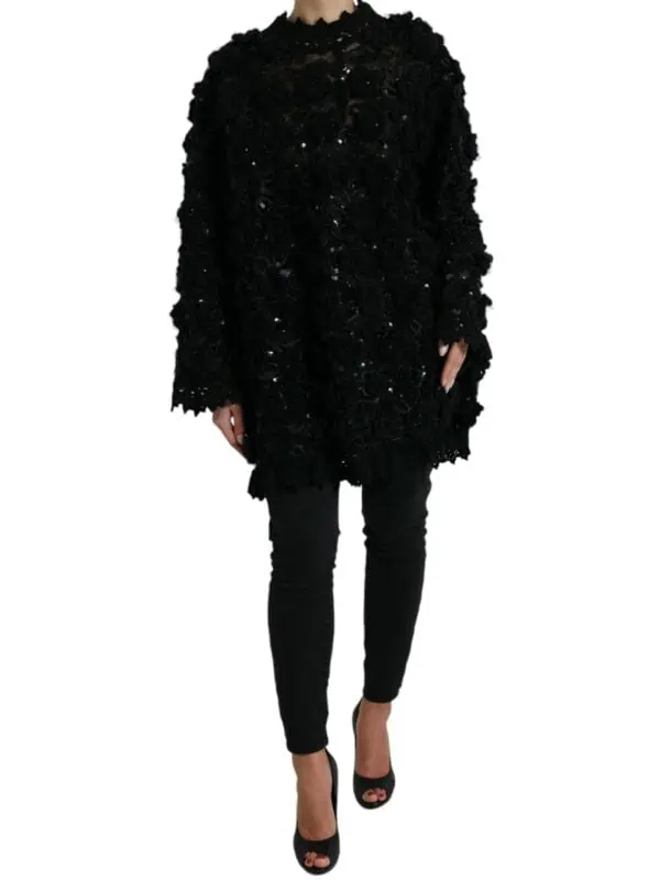 Dolce & Gabbana Black Sequined Embellished Pullover Sweater