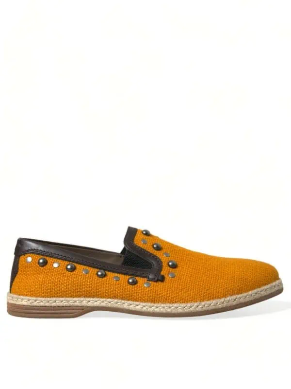 Dolce & Gabbana Orange Linen Leather Studded Loafers Shoes