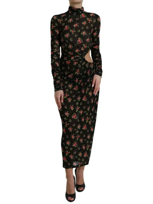 Dolce & Gabbana Black Floral Cut Out Sheath Long Maxi Dress