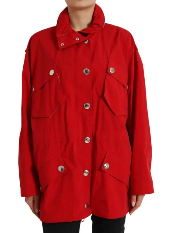 Dolce & Gabbana Red Polyester Hooded Button Rain Coat Jacket