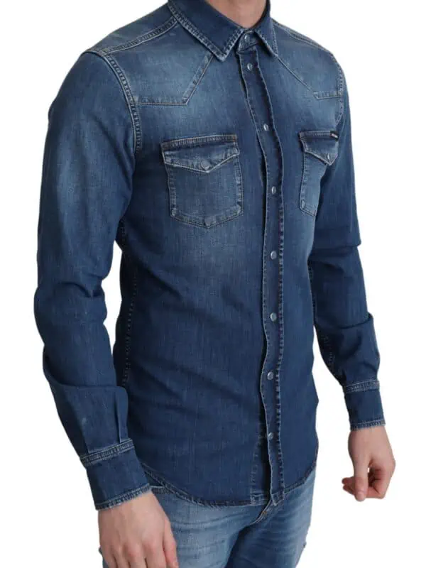 Dolce & Gabbana Blue Cotton Stretch Long Sleeves Denim Shirt