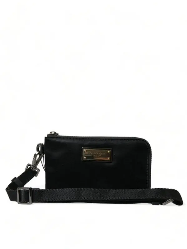 Dolce & Gabbana Black Nylon Logo Plaque Keyring Pouch Clutch Bag