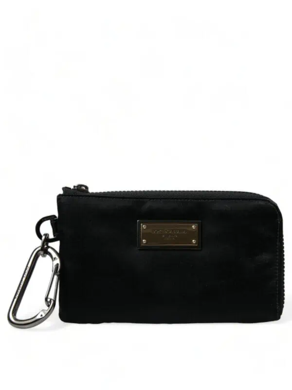 Dolce & Gabbana Black Nylon Logo Plaque Keyring Pouch Clutch Bag