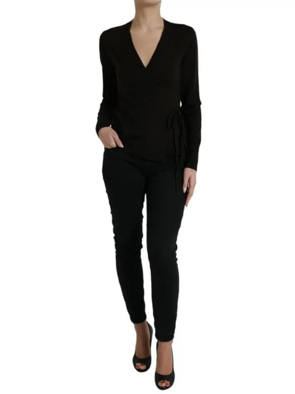 Dolce & Gabbana Black Wool V-neck Crossed Cardigan Sweater