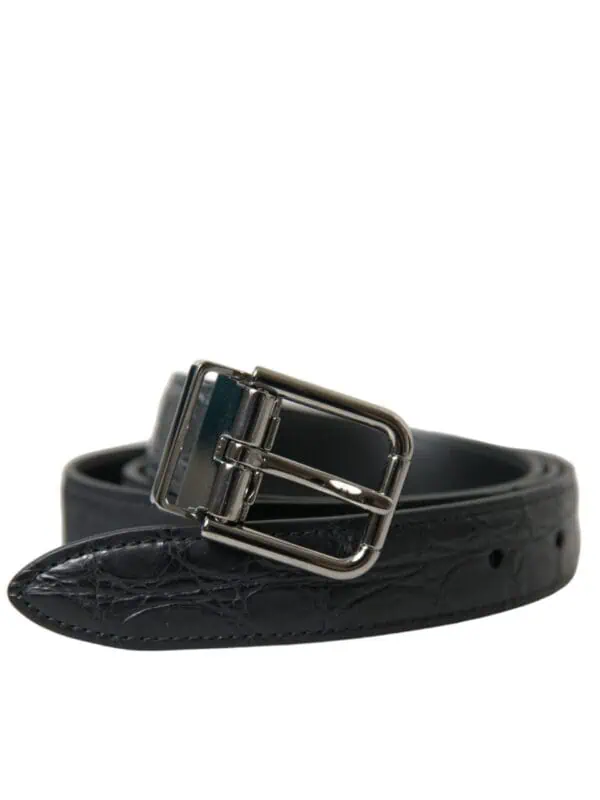 Dolce & Gabbana Black Leather Silver Metal Buckle Belt