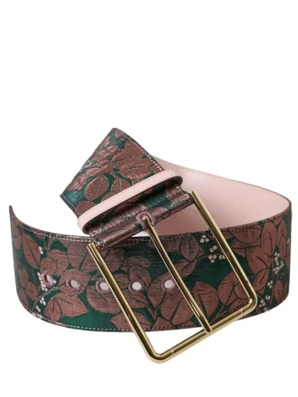 Dolce & Gabbana Multicolor Floral Jacquard Lurex Gold Buckle Belt