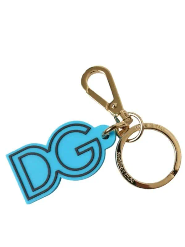Dolce & Gabbana Blue Rubber Gold Tone Metal DG Logo Keyring Keychain