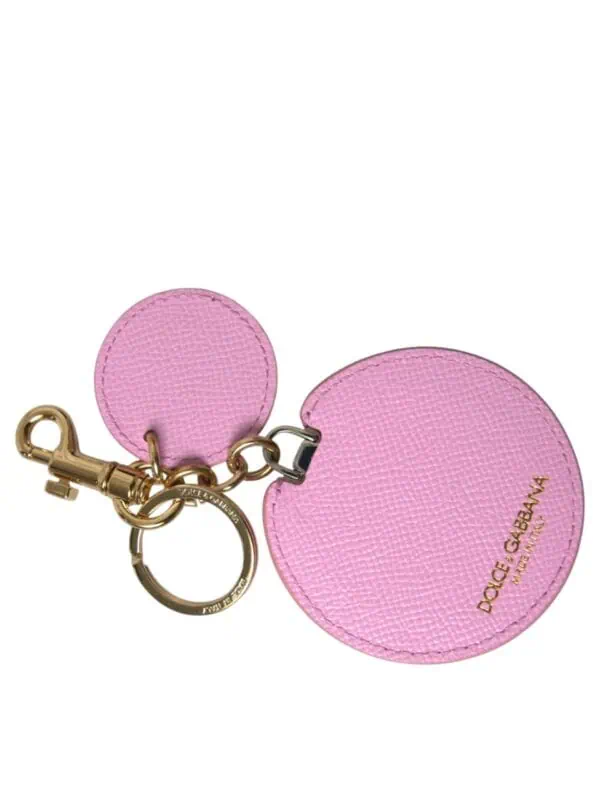 Dolce & Gabbana Pink Calf Leather Gold Metal Logo Print Keyring Keychain