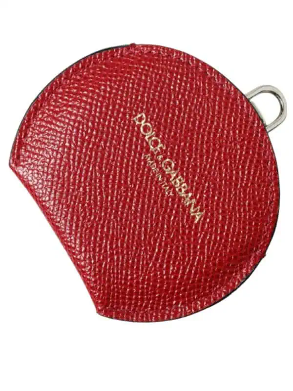 Dolce & Gabbana Red Calfskin Leather Round Logo Hand Mirror Holder