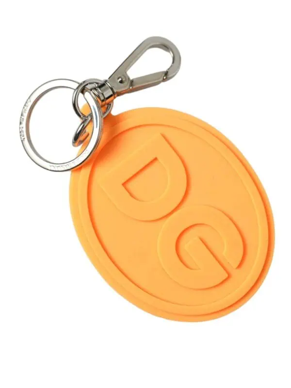 Dolce & Gabbana Orange Rubber DG Logo Silver Brass Metal Keyring Keychain