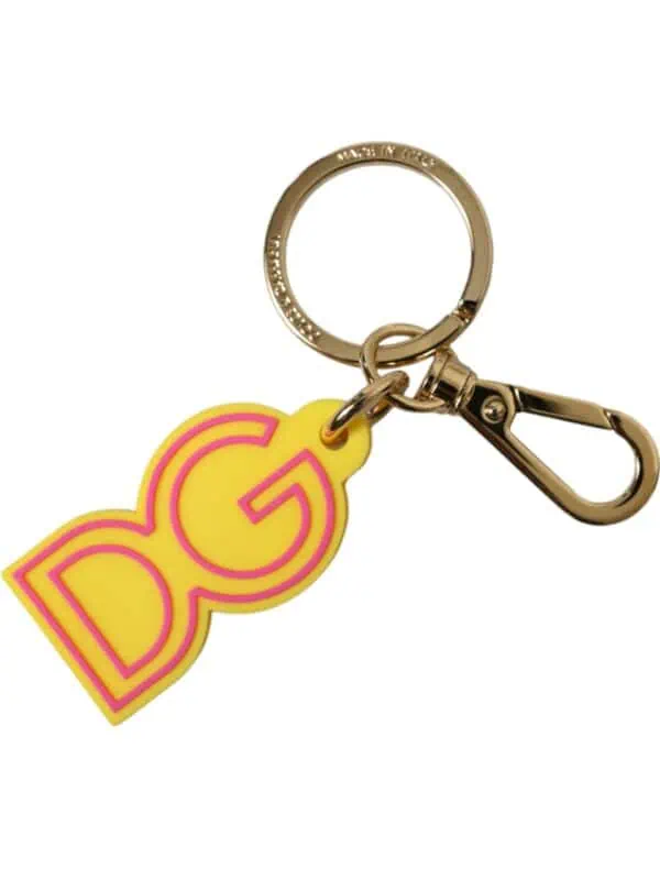 Dolce & Gabbana Yellow Rubber Gold Tone Metal DG Logo Keyring Keychain