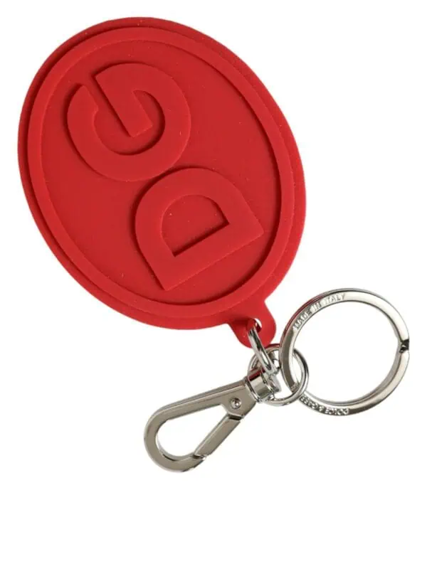 Dolce & Gabbana Red Rubber DG Logo Silver Brass Metal Keyring Keychain