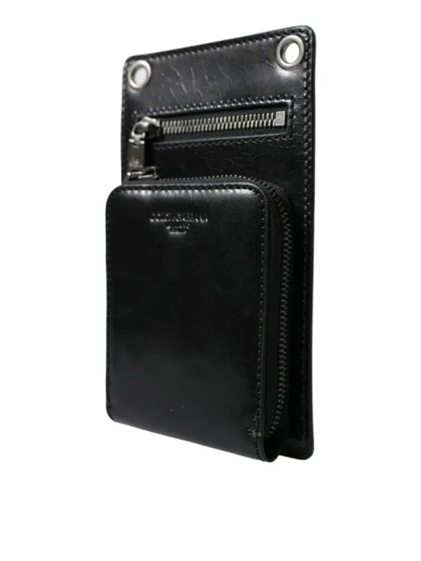 Dolce & Gabbana Wallet Black Horse Leather Zip Logo Cross Body Phone Slot