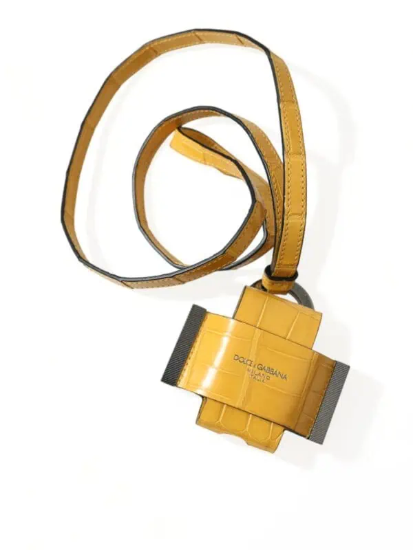Dolce & Gabbana Yellow Crocodile Leather Logo Print Lanyard Keychain