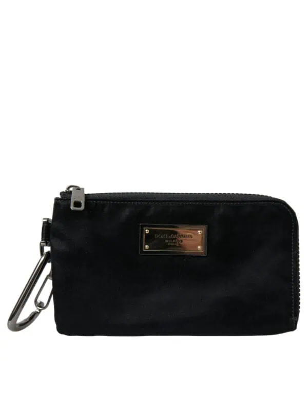 Dolce & Gabbana Black Nylon Logo Plaque Keyring Pouch Clutch Bags
