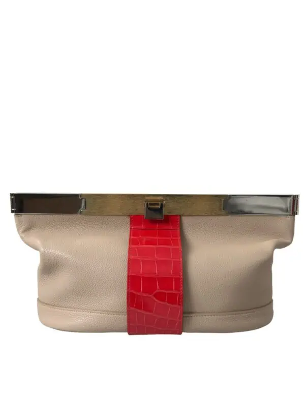 Balenciaga Beige Red Two Tone Exotic Leather Pouch Bag
