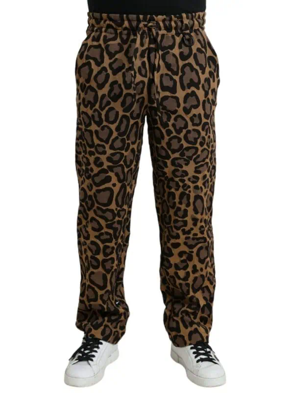 Dolce & Gabbana Brown Leopard Print Polyester Jogger Pants