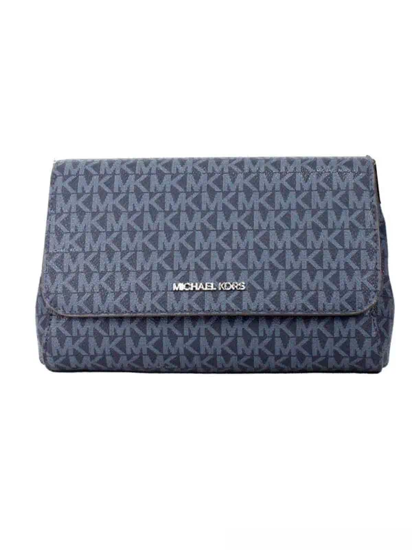 Michael Kors Jet Set Medium Navy Blue PVC Convertible Pouchette Crossbody Bag