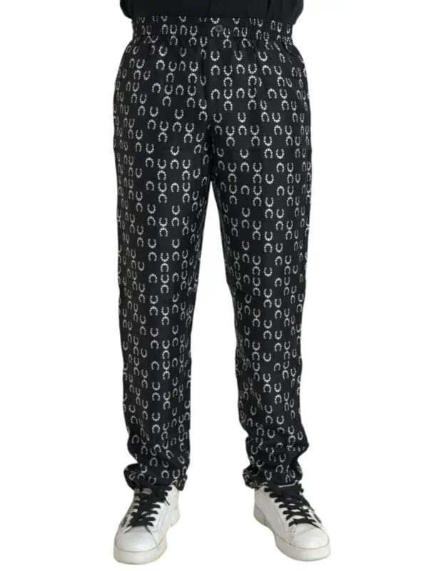 Dolce & Gabbana Black Horseshoe Print Silk Pants
