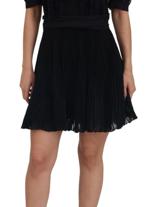Dolce & Gabbana Black Lace Trim A-line Mini Nylon Dress