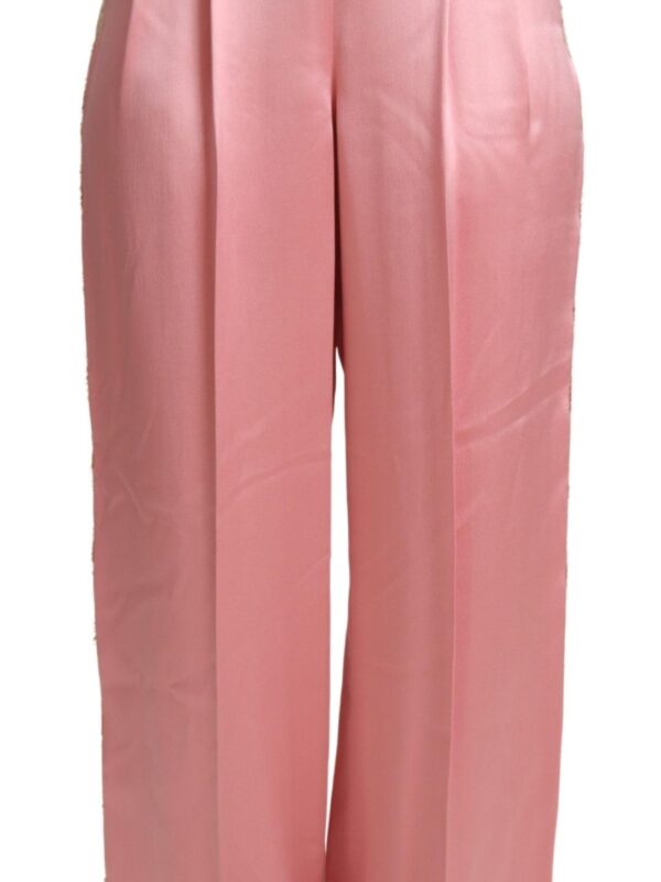 Dolce & Gabbana Pink Lace Trimmed Silk Satin Wide Legs Pants