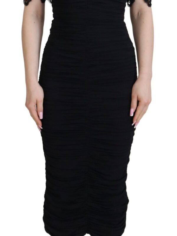 Dolce & Gabbana Black Sheath Midi Bodycon Lace Silk Dress