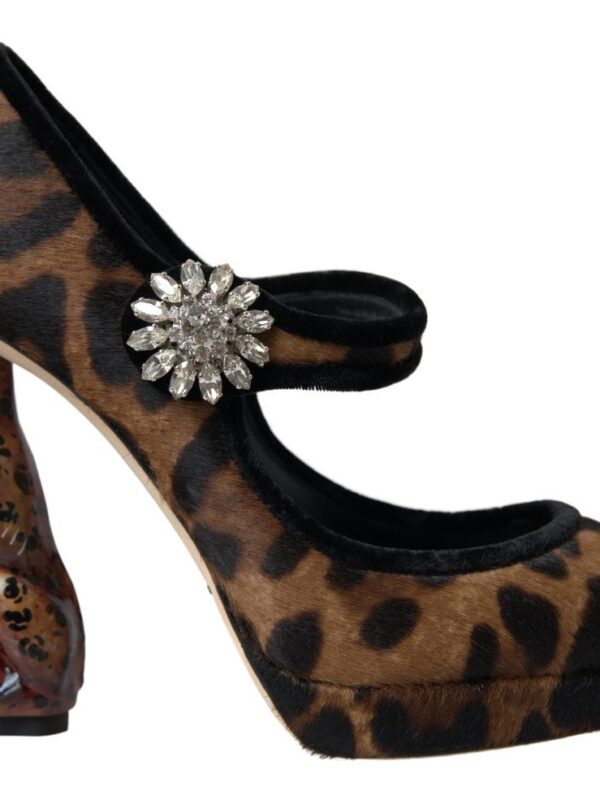 Dolce & Gabbana Black Brown Calf Leopard Heel Mary Jane Pump Shoes