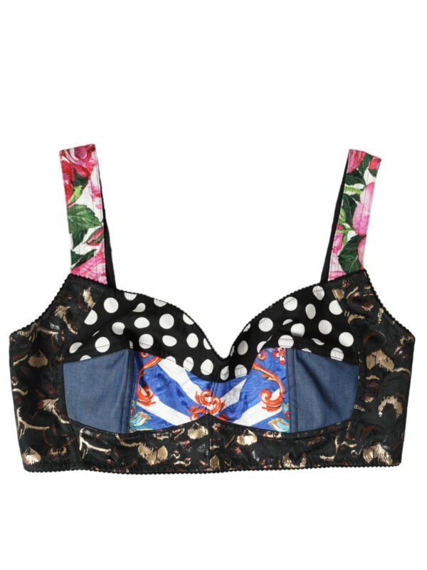 Dolce & Gabbana Multicolor Floral Patchwork Bustier Crop Top