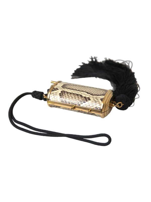 Dolce & Gabbana Beige Exotic Leather Mini Mirror Tassel Make Up Holder Bag