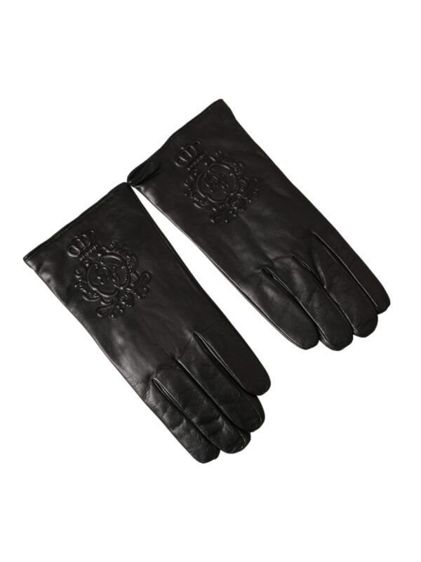Dolce & Gabbana Black Leather Embossed Logo Short Hands Gloves