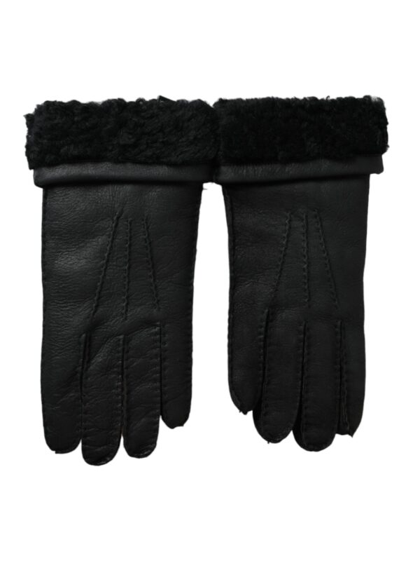 Dolce & Gabbana Black Leather Fur Short Hands Gloves
