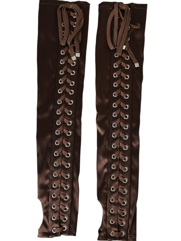 Dolce & Gabbana Brown Acetate Lace Up Fingerless Gloves