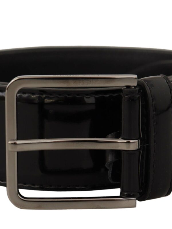 Dolce & Gabbana Black Patent Leather Logo Engraved Buckle Belt