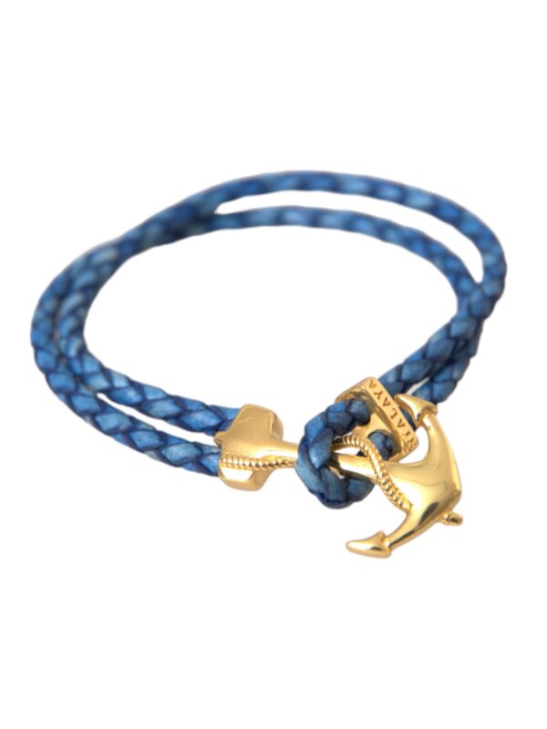 Nialaya Blue Gold Anchor 925 Silver Charm Bracelet Mens