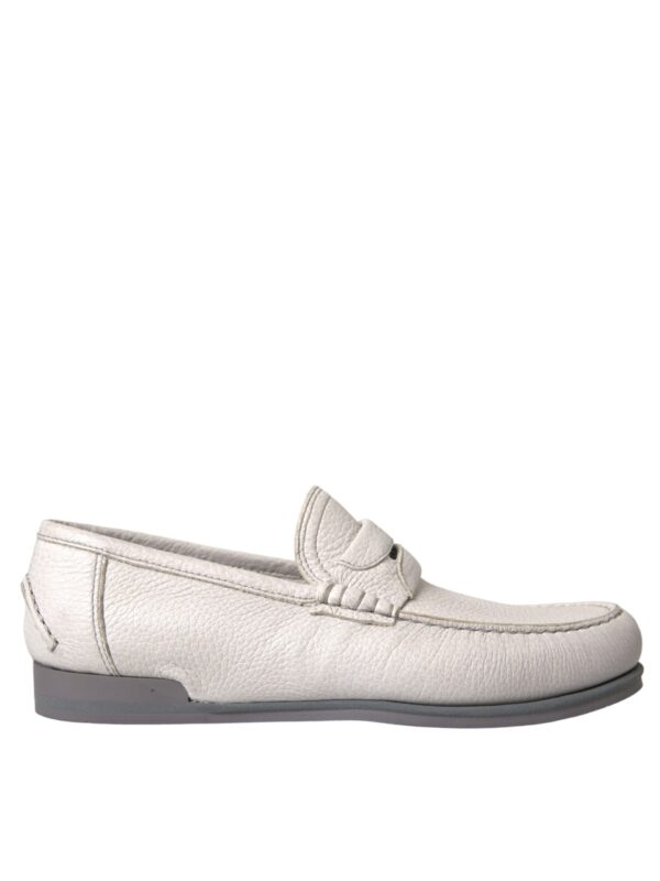 Dolce & Gabbana White Gray Leather Slip Mocassin Shoes Loafer