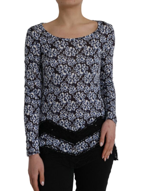 Just Cavalli Blue Floral Lace Long Sleeves Top Underwear Blouse