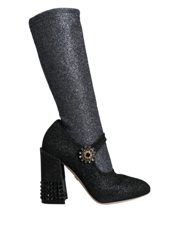 Dolce & Gabbana Black Crystal Mary Janes Booties Shoes
