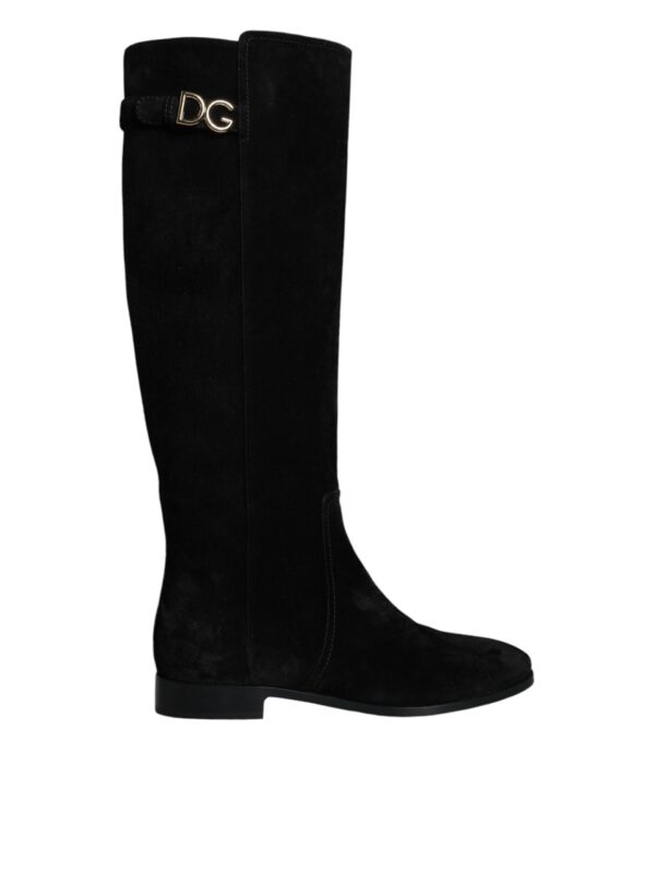 Dolce & Gabbana Black Suede Leather Knee High Boots Shoes