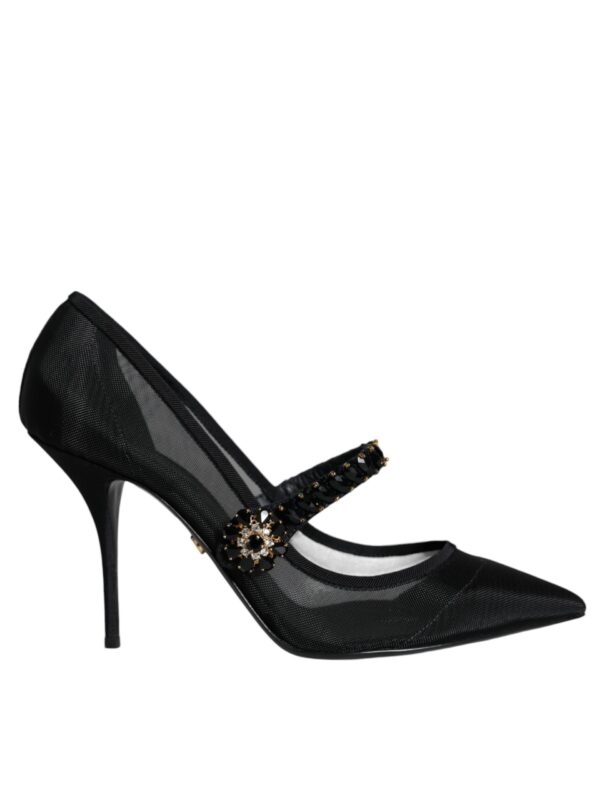 Dolce & Gabbana Black Mesh Mary Jane Crystal Heel Pumps Shoes