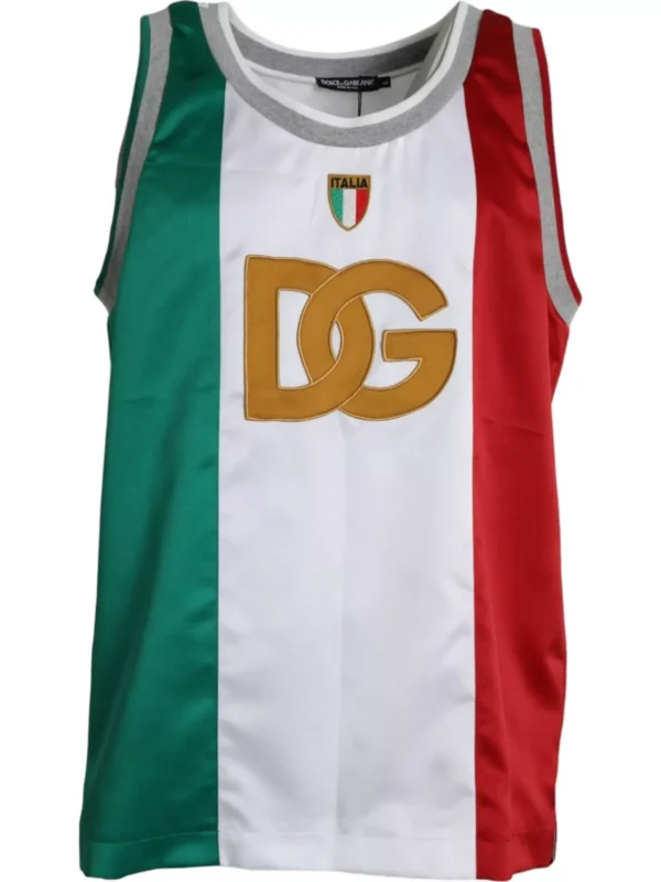 Dolce & Gabbana White Green Sleeveless Top Italian Flag Basket T-shirt
