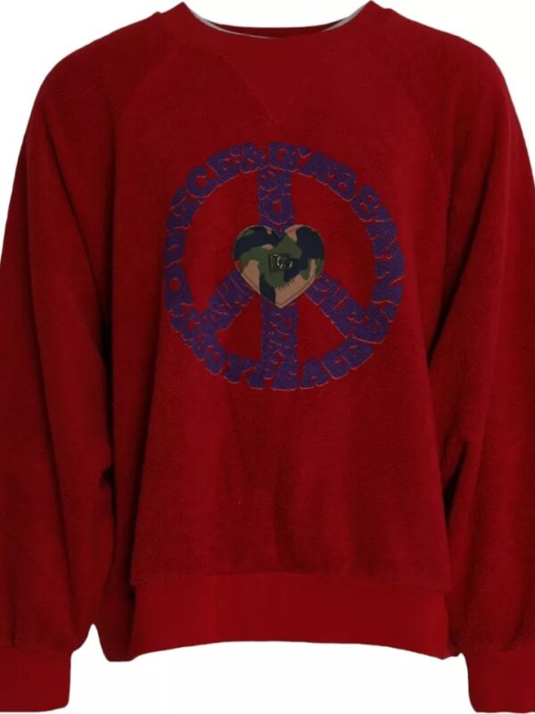 Dolce & Gabbana Red Logo Cotton Crew Neck Pullover Sweater